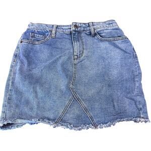 Mossimo Denim Skirt Women Size 10 Blue Cotton Blend Raw Hem Y2K Style Retro